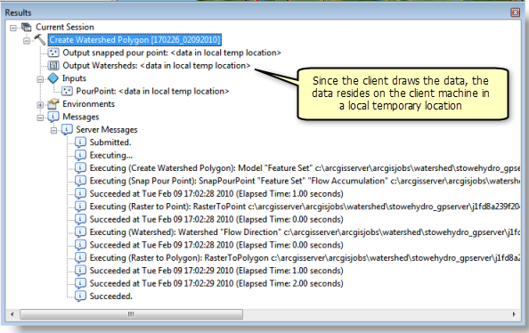The Results window after Create Watershed Polygon has been executed The Results window after Create Watershed Polygon has been executed