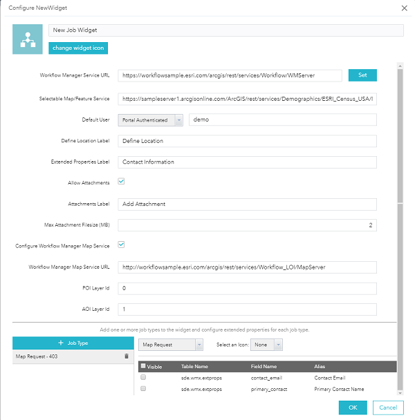 Configure Widget dialog box Configure Widget dialog box